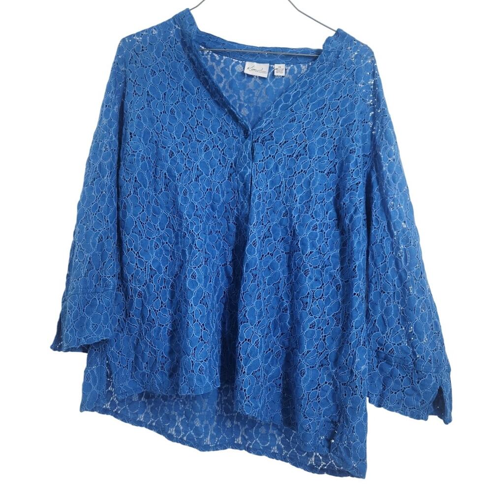 Kim Rogers Blue 3/4 Sleeve Lace Blue Top Womens Size 1X XL